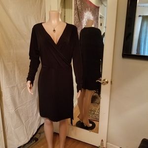 Black Long Sleeve Cross Over Wrap Dress XL